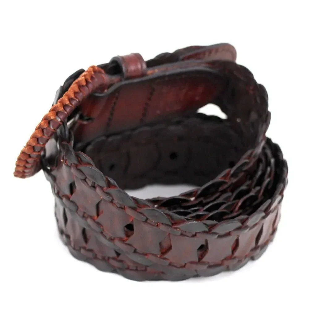 VTG WOVEN BROWN GENUINE LEATHER 1 1/8